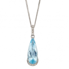 Blue Topaz Teardrop Pendant In White Gold With Diamonds